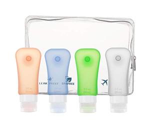 Moko Juego de Botellas de Viaje, 4 Unidades, de Silicona, a Prueba de Fugas, rellenables, sin BPA, para champú, artículos de tocador, acondicionador, artículos de Aseo, 89 ml