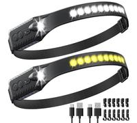 MoKo Linterna Frontal, 230° Wide Beam Lámpara de Cabeza con 8 Modos de Luz y Sensor de Movimiento, Luz Frontal Cabeza Recargables para Adultos con Modo SOS, Linterna de Cabeza para Acampar, Ciclismo