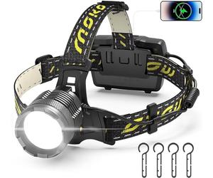 MoKo Linterna Frontal con LED Recargable, Super Brillante Linterna Cabeza 50000 Lúmenes de Alta Potencia, Lámpara Cabezal IP68 Impermeable para Paseos Nocturnos Correr Senderismo Camping, Negro