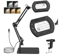 Moko Lupa 15X 30X con Luz Y Soporte, Lámpara De Escritorio con Pinza, Lupa con Luz Led Regulable Sin Escalonamientos Y 5 Modos De Color, Lupa De Escritorio para Trabajos De Precisión, Lectura, Negro