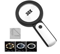 MoKo Lupa con Luz LED, 30X Lupa de Mano con 18 Leds y 3 Modos de Luz para Personas Mayores Periódico y Mapas, Lente Iluminadada Portátil para Lectura Observación Afición y Manualidades, Negro