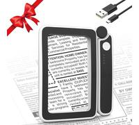 MoKo Lupa de Lectura con Luz 4X, Lupa de Mano Rectangular Ligera para Leer Libros con 3 Modos de LED Luz y Mango Plegable, Lupa de Lectura de Pagina Completa para Mayores Joyería Inspección, Negro