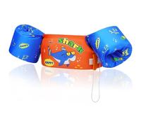 MoKo Manguitos de Natación para Niños, Chaleco Sin Inflación con Dibujo Animado para Aprender Nadar, Brazaletes Hinchables para Piscina Playa Parque Acuático Natación, Tiburones Naranja Azul