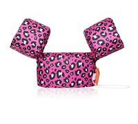 MoKo Manguitos de Natación para Niños, Chaleco Sin Inflación con Dibujo Animado para Aprender Nadar, Brazaletes Hinchables para Piscina Playa Parque Acuático, Magenta & Negro Leopardos Blancos