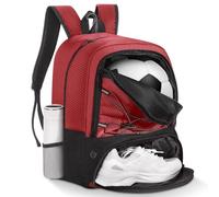 MoKo Mochila Bolsa de Fútbol, Mochila de Baloncesto para Hombres y Mujeres con Compartimentos Separados para Balón y Zapatillas, Bolsa de Equipamiento Deportivo para Ropa, Tablets, Portátiles, Rojo