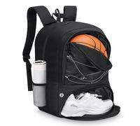 MoKo Mochila de Baloncesto, Mochila de fútbol para Hombres y Mujeres con Compartimentos Separados para Pelotas y Zapatos, Resistente al Agua, Gancho para Cerca, Bolsa de Deporte para Ropa, Negro