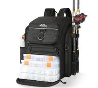 MoKo Mochila de Pesca, Mochila Grande 40L con portacañas y Carpeta de Cebo para Guardar el Equipo de Pesca y el Equipo de Senderismo y Camping, Regalos para Hombres y Padres, Negro