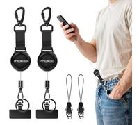 MoKo Pack de 2 Cordones Antirrobo para Móvil, Correa Retráctil con Cable de Acero, Mosquetón y Pestaña Metálica 360°, para Senderismo Escalada Pesca, Negro
