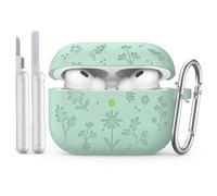 MoKo para AirPods Pro 3 Funda con Kit de Limpieza, Linda Flor Grabada Funda para Apple AirPods Pro 3rd Gen 2025, Caja de Silicona Protectora a Prueba de Golpes con Llavero, Matcha Verde