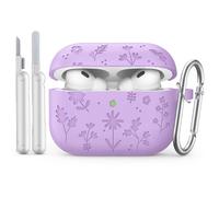 MoKo para AirPods Pro 3 Funda con Kit de Limpieza, Linda Flor Grabada Funda para Apple AirPods Pro 3rd Gen 2025, Caja de Silicona Protectora a Prueba de Golpes con Llavero, Morado