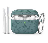 MoKo para AirPods Pro 3 Funda con Kit de Limpieza, Linda Flor Grabada Funda para Apple AirPods Pro 3rd Gen 2025, Caja de Silicona Protectora a Prueba de Golpes con Llavero, Verde