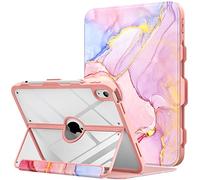 MoKo para iPad 11 Pulgadas (A16) 11a Gen 2025/iPad 10a Gen 2022 10,9 Pulgadas, con Soporte para lápiz, Protector de Pantalla Integrado, Trasera Transparente, Soporte multiángulo, Mármol Dorado Rosa