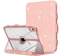 MoKo para iPad 11 Pulgadas (A16) 11a Gen 2025/iPad 10a Gen 2022 10,9 Pulgadas, con Soporte para lápiz, Protector de Pantalla Integrado, Trasera Transparente, Soporte multiángulo, Purpurina Rosa