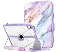 MoKo para iPad 11 Pulgadas (A16) 11a Gen 2025/iPad 10a Gen 2022 10,9 Pulgadas, con Soporte para lápiz, Protector de Pantalla Integrado, Trasera Transparente, Soporte multiángulo, Mármol Violado