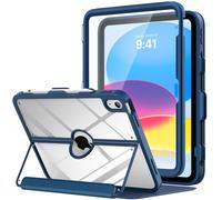 MoKo para iPad 11 Pulgadas (A16) 11a Gen 2025/iPad 10a Gen 2022 10,9 Pulgadas, con Soporte para lápiz, Protector de Pantalla Integrado, Trasera Transparente, Soporte multiángulo, Azul Marino Oscuro