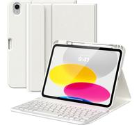 MoKo para iPad (A16) 11ª Generación Funda con Teclado 11 Pulgadas 2025, iPad 10ª Generación 10,9 Pulgadas Funda con Teclado y Soporte para Lápiz, Teclado Bluetooth Desmontable Multiángulo, Blanco