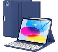 MoKo para iPad (A16) 11ª Generación Funda con Teclado 11 Pulgadas 2025, iPad 10ª Generación 10,9 Pulgadas Funda con Teclado y Soporte para Lápiz, Teclado Bluetooth Desmontable Multiángulo, Azul Marino