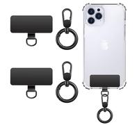 MoKo Pestañas de Sujeción para Móvil ×2, Anillos Giratorios 360° ×2, Placas de Metal Ultrafinas para Correa, Conectores de Acero Inoxidable para Fundas Completas, Negro