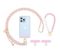 MoKo Phone Lanyard Crossbody,cordón Ajustable de Metal para teléfono móvil,Correa Universal para iPhone, Samsung,Correa para el Cuello del teléfono e Correa para la muñecax1,Parches de cordón×2, Rosa