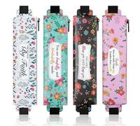 MoKo Portalápices Elástico para Cuaderno, 4 PZS Bolsa Protectora de Lápiz Cuero PU con Correa Elástica Ajustable para Bolígrafo Lápiz Óptico Borrador, Estuche de Lápices para Libro Tableta, Flores