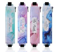 MoKo Portalápices Elástico para Cuaderno, 4 PZS Bolsa Protectora de Lápiz Cuero PU con Correa Elástica Ajustable para Bolígrafo Lápiz Óptico Borrador, Estuche de Lápices para Libro Tableta, Mármol