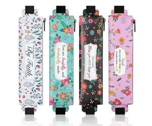 MoKo Portalápices Elástico para Cuaderno, 4 PZS Bolsa Protectora de Lápiz Cuero PU con Correa Elástica Ajustable para Bolígrafo Lápiz Óptico Borrador, Estuche de Lápices para Libro Tableta, Flores