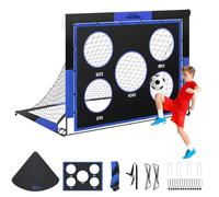 MoKo Portería de Fútbol de Patio para Niños - Redes de Fútbol Desplegables Portátiles 4' x 3' - Juego de Red de Fútbol 2 en 1 para Exterior e Interior, Negro&Azul