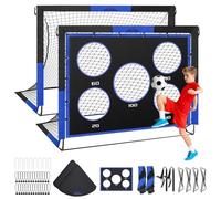 MoKo Portería de Fútbol para Jardín, 2 Paquete 5×4 FT Red de Portería Plegable con Panel de Blanco, Equipo Portátil de Entrenamiento de Fútbol para Niños, Juego de Deportes de Exterior, Negro+Azul