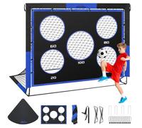 MoKo Portería de Fútbol para Jardín, 5×4 FT Red de Portería Plegable con Panel de Blanco, Equipo Portátil de Entrenamiento de Fútbol para Niños, Juego de Deportes de Exterior, Negro+Azul