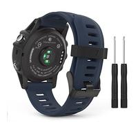 MoKo Pulsera Compatible con Garmin Fenix 3/3 HR/5X/5X Plus/Tactix Charlie/Descent Mk1, Correa de repuesto de silicona con herramientas - Azul Noche
