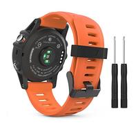 MoKo Pulsera Compatible con Garmin Fenix 3/3 HR/5X/5X Plus/Tactix Charlie/Descent Mk1, Correa de repuesto de silicona con herramientas - Naranja