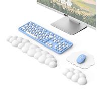 MoKo Reposamuñecas de Nube, Juego de Reposamuñecas Ergonómico con Alfombrilla de Teclado y Ratón, Alfombrilla de Espuma con Memoria, Soporte de Muñeca para Oficina, Juegos, Ordenador, Portátil, Blanco