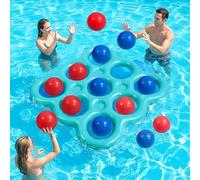 MoKo Set de Juegos Acuáticos Tic-TAC-Toe para Piscina, Flotador de Piscina Inflable con 10 Pelotas, Juegos para Fiestas Familiares Playa Adultos Adolescentes Niños 2-10 Jugadores, Azul