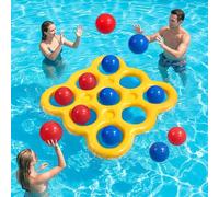 MoKo Set de Juegos Acuáticos Tic-TAC-Toe para Piscina, Flotador de Piscina Inflable con 10 Pelotas, Juegos para Fiestas Familiares Playa Adultos Adolescentes Niños 2-10 Jugadores, Amarillo
