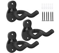 MoKo Soporte de Guitarra de Montaje en Pared, Gancho de Metal para Instrumentos con Ángulo Ajustable, Bloqueo Colgador Horizontal para Bajo y Guitarra Acústica Eléctrica - Negro, 3PZS