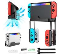 MoKo Soporte de Pared para Consola Nintendo Switch/Switch OLED, Soporte de Metal con Ganchos para Controlador Joy-con, con Agujeros Disipar Calor, Fácil Instalación Guarda Switch Cerca del TV, Negro