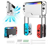 MoKo Soporte de Pared para Consola Nintendo Switch/Switch OLED, Soporte de Metal con Ganchos para Controlador Joy-con, con Agujeros Disipar Calor, Fácil Instalación Guarda Switch Cerca del TV, Blanco