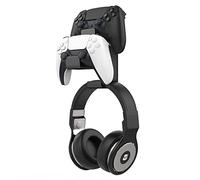 MoKo Soporte para Controlador de Juegos, Compatible con PS3, PS4, PS5, PC, Steam, Switch/Switch 2, Universal Armadura de Aleación de Aluminio de Pared para Controlador Dual y Auriculares - Negro