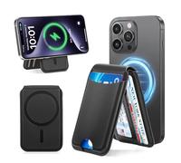MoKo Tarjetero Magnético para Teléfono, Billetera Magnética con Soporte Ajustable para 7 Tarjetas, Protección RFID, Cartera Slim de Cuero Compatible con iPhone 17e/17/16/15/14/13/12 Serie, Negro