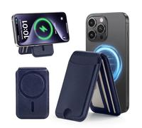 MoKo Tarjetero Magnético para Teléfono, Billetera Magnética con Soporte Ajustable para 7 Tarjetas, Protección RFID, Cartera Slim de Cuero Compatible con iPhone 17e/17/16/15/14/13/12 Serie, Azul