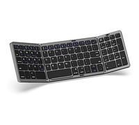 MoKo Teclado Plegable Bluetooth, Teclado Inalámbrico Tablet con Teclado Numérico, Recargable USB-C, Teclado Portátil para PC/Mac/Portátil/Móvil, Windows iOS Android, Disposición QWERTY Americana, Gris