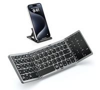 MoKo Teclado Plegable Español Ñ, Teclado Plegable Bluetooth con Panel Táctil y Teclado Numérico, Teclado Inalámbrico Portátil USB-C Recargable para Windows iOS Android Tablet/Móvil/PC, QWERTY - Gris