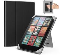 MoKo Universal Funda para 6.8, 7 Pulgadas Kindle Paperwhite eReaders y Tabletas, Kindle Paperwhite/Colorsoft/Kobo Libra/BOOX/Ocean,Funda Tipo Libro Liviana con Correa de Mano/Soporte,Negro Raya Litcho