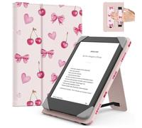 MoKo Universal Funda para 6 Pulgadas Kindle eReaders y Tabletas, Kindle/Kobo Clara/Tolino/Pocketook/Sony E-Book Tablet, Funda Liviana Tipo Folio con Correa de Mano y Soporte, Cereza y Arco