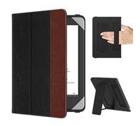MoKo Universal Funda para 6 Pulgadas Kindle eReaders y Tabletas, Kindle/Kobo Clara/Tolino/Pocketook/Sony E-Book Tablet, Funda Liviana Tipo Folio con Correa de Mano y Soporte, Negro con Marrón Rojo