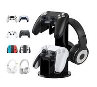 MoKo Universal Soporte Mandos, 2 en 1 Soporte para Auriculares y Gamepad Organizador de Acrílico Controlador para Mesa Compatible con Switch/Switch 2, PS5, PS4, Xbox One, Serie Xbox, Negro