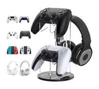 MoKo Universal Soporte Mandos, 2 en 1 Soporte para Auriculares y Gamepad Organizador de Acrílico Duradero Controlador para Mesa Compatible con PS5, PS4, Xbox One, Serie Xbox, Negro y Transparente
