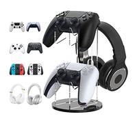 MoKo Universal Soporte Mandos, 2 en 1 Soporte para Auriculares y Gamepad Organizador de Acrílico Controlador para Mesa Compatible con Switch/Switch 2, PS5, PS4, Xbox One, Serie Xbox, Negro y Claro