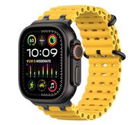 MoKo Upgraded Correas Ocean Compatible con Apple Watch Ultra 2/Ultra 49mm,S10 46mm,9/8/7 45mm,SE2/SE/6/5/4 44mm,3/2/1 42mm, Correa Deportiva Transpirable con Conector Metálico, Negro/Amarillo