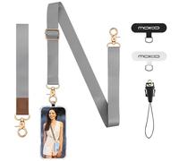 MoKo verstellbares Umhängeband für Handys, universelle Handy-Umhängebänder um den Hals und mit Armband, Handy-Umhängeband ×1, Armband ×1, Handy-Halterung ×1, Umhängeband-Patch ×2, Gris
